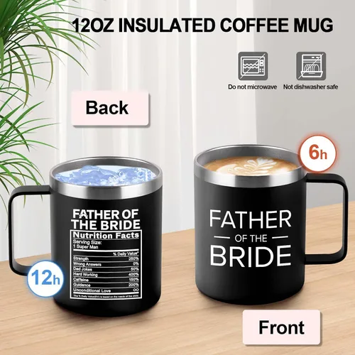 Vista 5 de kwsnatel Taza de acero inoxidable aislada al vacío de 12 onzas con tapa, regalo para papá, novia, despedida de soltera, boda, fiesta de compromiso
