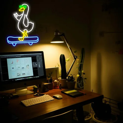 Vista 6 de Letrero de neón de pato gafas de skate genial luz de neón de pato para decoración de pared luz de pato regulable alimentada por USB para decoración