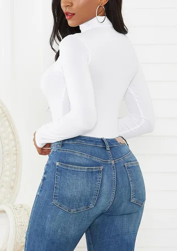 Vista 4 de Sumtory Body de manga larga con cuello alto para mujer, leotardo de tanga sólido