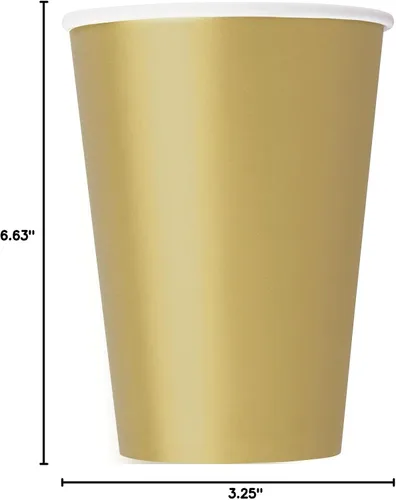 Vista 3 de Vasos de papel sólido dorados – 12 onzas (paquete de 10) – Vasos desechables – Perfecto para fiestas, eventos y reuniones