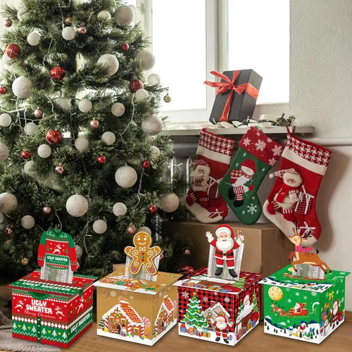Vista 6 de Suministros para fiestas de Navidad, caja de tarjetas de felicitaciones, cajas de regalo para regalo de Navidad, cajas de regalo de papel navideño