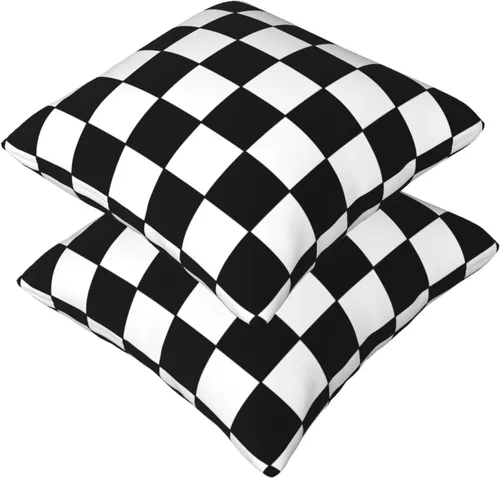 Vista 8 de Juego de 2 fundas de almohada de tablero de ajedrez en blanco y negro a cuadros, suaves, cuadradas, para sofá, decoración del hogar, 18 x 18 pulgadas