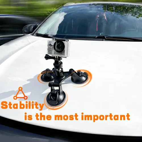 Vista 2 de Soporte de triple ventosa para cámara de acción para parabrisas de automóvil con cabeza roscada de 1/4, trípode de 360 grados y tornillo para DJI