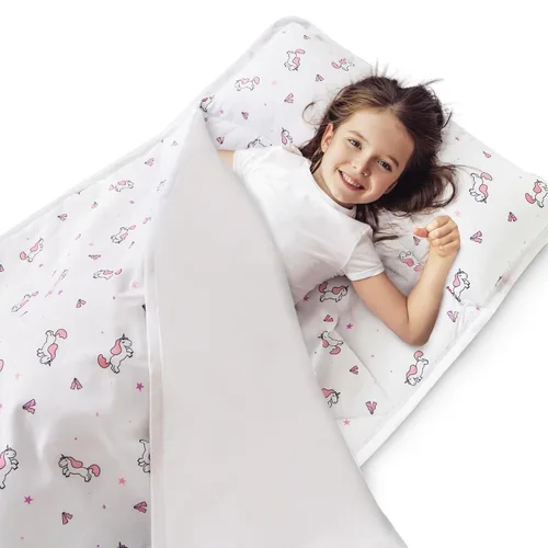 Vista 8 de Tapete para siesta para niños pequeños con manta de 50 x 21 x 1.5 pulgadas, tapete para siesta para niños y niñas, súper suave y acogedor, saco