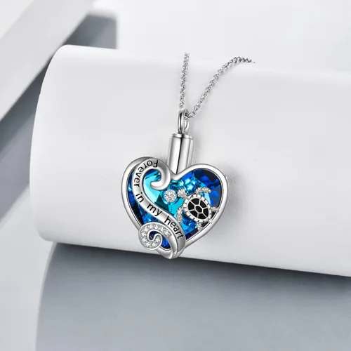 Vista 3 de WINNICACA 925 Sterling Silver Urn Necklaces for Ashes of Loved Ones A01-Tortuga marina-Oro blanco