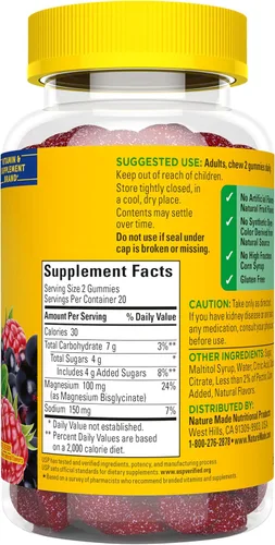 Vista 9 de Nature Made Gomitas de glicinato de magnesio de alta absorción 100 mg por porción, soporte muscular, nervio, hueso y corazón, suplemento