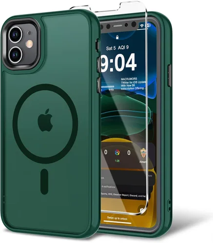 Vista 136 de Funda para iPhone 11 con protector de pantalla, compatible con MagSafe, ultra delgada, translúcida, mate, a prueba de golpes, color negro