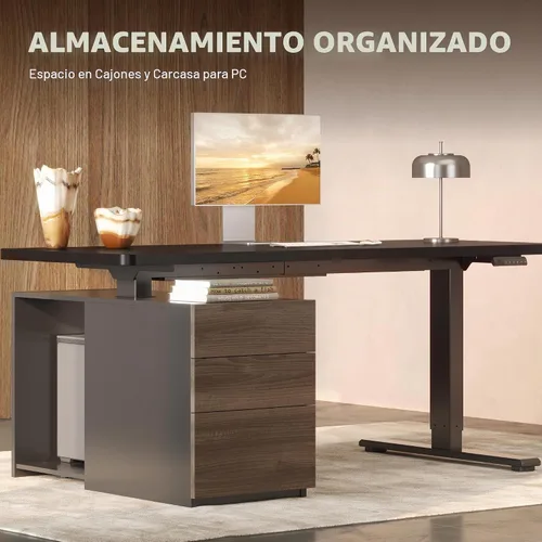Vista 3 de FLEXISPOT Escritorio ejecutivo de pie de 55 pulgadas con cajones y gabinete