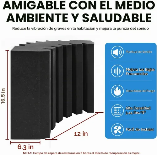 Vista 5 de Focusound Paquete de 4 trampas de espuma acústica para esquinas de bajos de 16.5 x 6.3 x 12 pulgadas, paneles de espuma acústica insonorizados