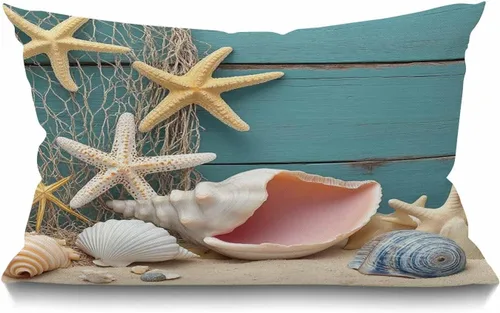 Vista 9 de Smooffly Funda de almohada rectangular rectangular rectangular con diseño de estrella de mar de playa y estrella de mar, funda de cojín de lino