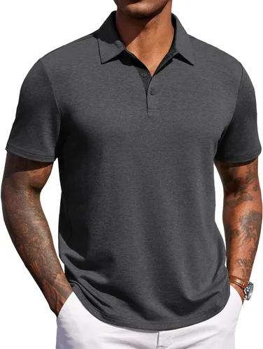 Vista 9 de COOFANDY Camisas polo de manga corta para hombre, estilo casual, de verano, cuello clásico, para golf