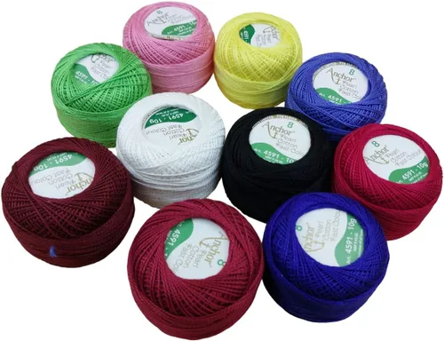 Vista 4 de 10 bolas de algodón de anclaje de ganchillo de algodón bordado bolas de hilo de algodón tamaño 8 bolas de algodón perla (26.2 ft cada una)