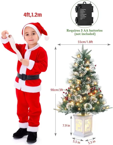 Vista 5 de Árbol de Navidad artificial preiluminado de 3 pies con luces, con base de copo de nieve, 78 luces LED, funciona con pilas, temporizador, fácil
