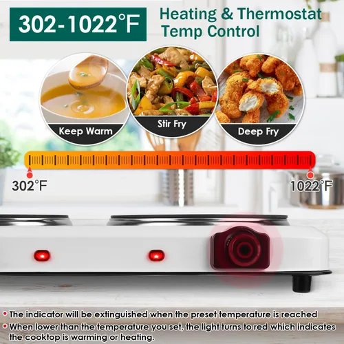 Vista 3 de KOCASO Quemador doble infrarrojo eléctrico, estufa eléctrica de 1800 W para cocinar, placa caliente de calefacción portátil, encimera de vidrio