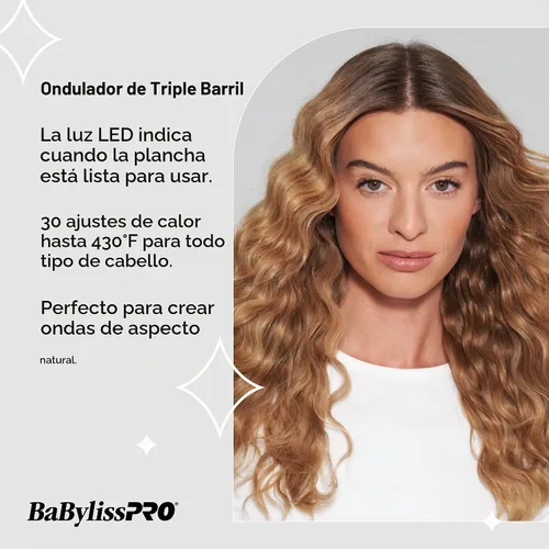 Vista 3 de BabylissPRO Porcelana cerámica triple barril Waver, negro