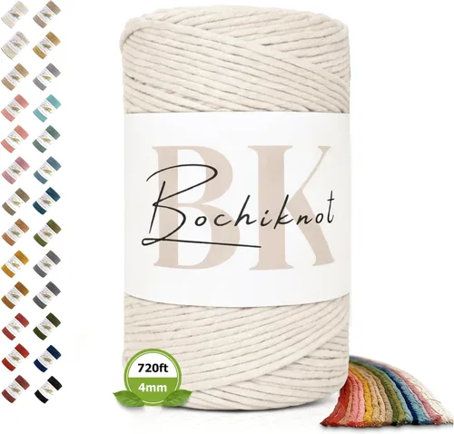 Vista 38 de BOCHIKNOT Cordón de macramé de 3 mm x 302 m - Cordón de macramé de hebra única para colgantes de pared, perchas de plantas - Cordón de macramé de 3