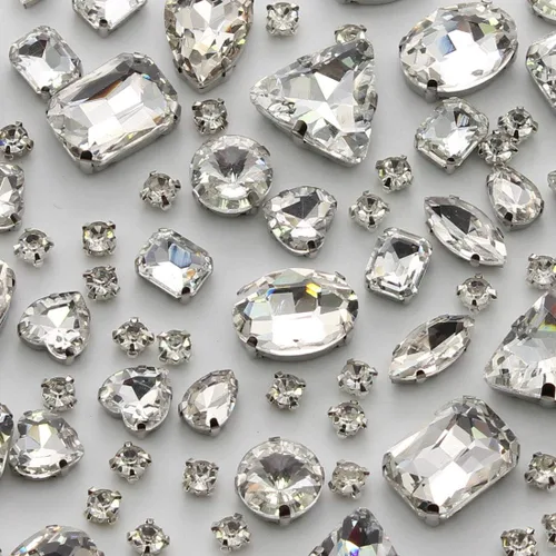 Vista 24 de TANOSII 100 diamantes de imitación para coser con formas mixtas, gemas de cristal para coser en gemas de cristal, parte trasera plana con garra Ab