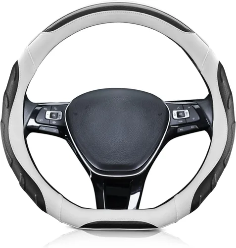 Vista 10 de Ergocar Funda deportiva en forma de D, transpirable, antideslizante, de fibra de carbono y piel de microfibra, protector de volante de automóvil