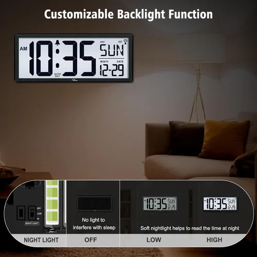 Vista 3 de WallarGe Reloj de pared digital atómico de 14,5 '' funciona con pilas con Negro