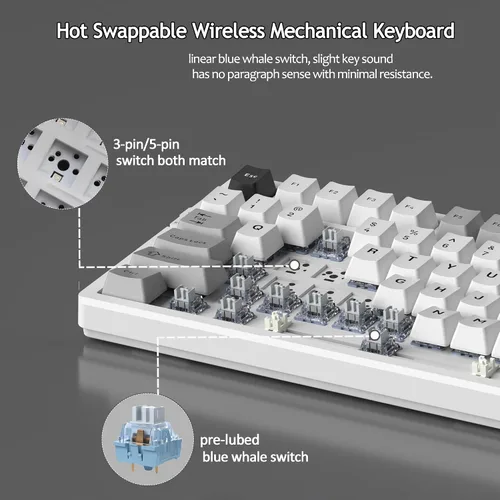 Vista 8 de MageGee LIGHT87 - Teclado inalámbrico cremoso, estructura de junta, teclados mecánicos intercambiables en caliente, teclado retroiluminado RGB
