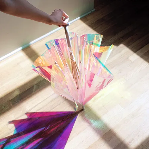 Vista 5 de FCTRY Paraguas holográfico de 46 pulgadas de ancho holográfico holográfico holográfico moderno duradero resistente al viento y a la intemperie
