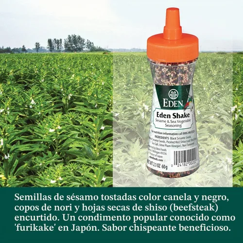Vista 3 de Eden Foods, Eden Shake, Sazonador de verduras de sésamo y mar, 2.1 oz (60 g) - (Paquete de 2))