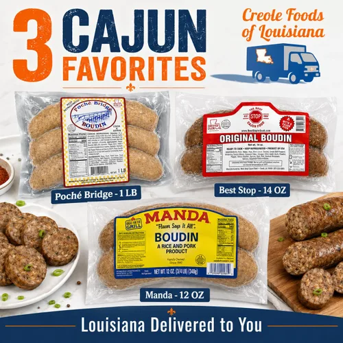 Vista 2 de Kit de muestra Boudin: explora los auténticos sabores de Louisiana con Best Stop, Cajun Original, Poches y Manda Boudin todo en un paquete de Creole