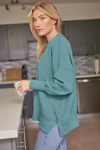 Vista 33 de Lillusory - Suéter extragrande con mangas de murciélago y cuello redondo para mujer, prenda moderna de otoño de tejido de punto sin botones