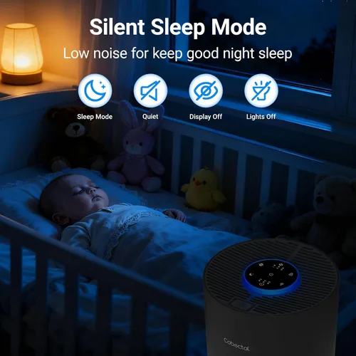 Vista 5 de Purificadores de aire para dormitorio y hogar, limpiador de aire Cobectal con filtro H14 True HEPA 3 en 1 para habitación de hasta 1050 pies