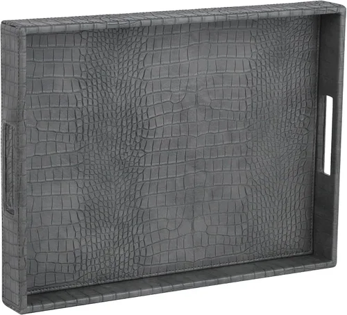Vista 17 de HofferRuffer Bandeja rectangular de servir con asas con agujeros para mesa de café, desayuno, té, comida, bandeja de servicio para mostrador