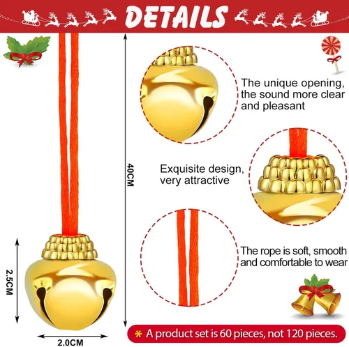 Vista 2 de Gejoy 60 collares de campana de Navidad, decoraciones de campana de Navidad para suministros navideños