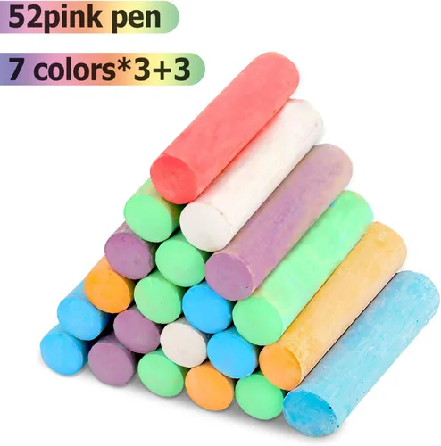 Vista 7 de J-hong Juego de tiza lavable para acera, 52 piezas, 7 colores, tiza jumbo para niños y adultos, pintura en pizarra de aula o patio de juegos al aire