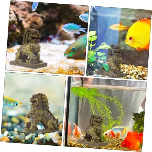 Vista 5 de Happyyami 2 piezas de adorno de león micro paisaje acuario decoración manualidades con diseño chino símbolo de fuerza y prosperidad para peceras