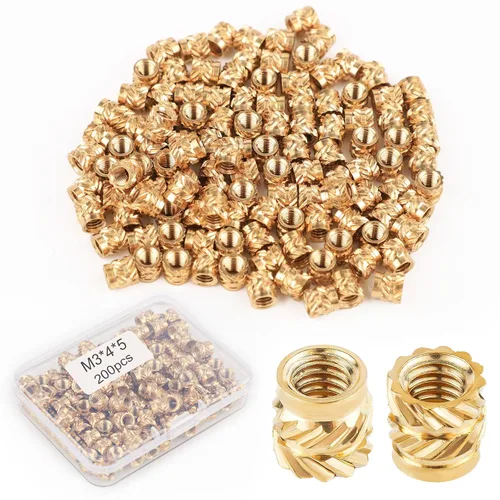 Vista 8 de 100 piezas de tuercas de latón para impresión 3D, M3x4x5mm M3 Inserto roscado Tuercas moleteadas de latón Tuerca hembra moleteada con rosca