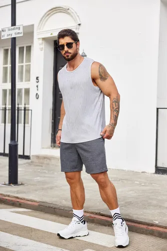Vista 4 de COOFANDY Pantalones cortos deportivos para hombre, paquete de 2 pantalones cortos de entrenamiento deportivo de 7 pulgadas con bolsillos
