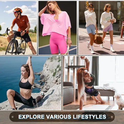 Vista 3 de iceROSE Paquete de 4 pantalones cortos de ciclismo para mujer con bolsillos, cintura alta de 8 pulgadas, pantalones cortos de entrenamiento negros