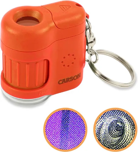 Vista 9 de Carson MicroMini 20x Microscopio de bolsillo para adultos, linterna UV y LED, azul (MM-280B) Linterna integrada con luz UV y LED - Herramienta