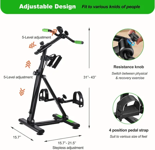 Vista 4 de Pedal Exerciser Bike for Seniors, Arm Leg Hand and Knee Elderly Exercise Equipment, Sitting Home Exercise Machine for Total Body, Upper and Lower