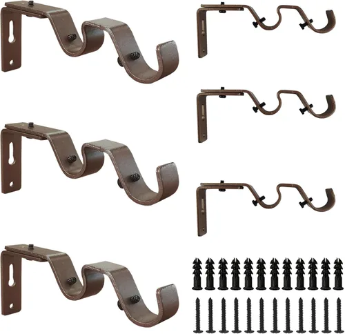 Vista 9 de Soporte de barra de cortina doble resistente, 3 soportes ajustables para barras de 3/4 y 5/8 pulgadas (negro)