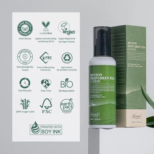 Vista 6 de BENTON Hidratante facial de té verde profundo, 4.05 onzas líquidas Loción facial hidratante de té verde coreano Hidratante calmante