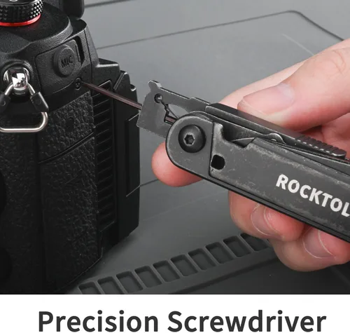 Vista 5 de ROCKTOL Multitool Gen-R Lite, Cuchillo de Bolsillo EDC Retro Negro con Hoja VG10, Multiherramienta Compacta 15-en-1 con Destornillador, Tijeras