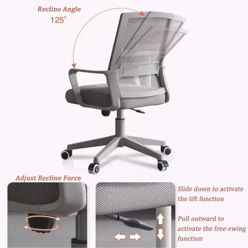 Vista 3 de Silla de escritorio de oficina para computadora, silla ergonómica de malla para juegos, silla de respaldo medio con cómodo soporte lumbar, altura
