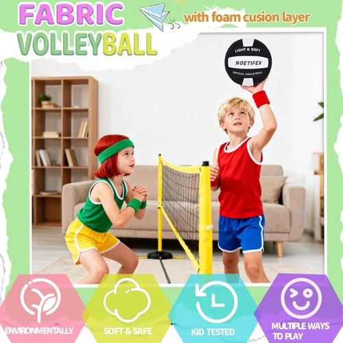 Vista 4 de Pelota de vóleibol suave - Tela súper suave, pelota de vóleibol ligera para práctica en interiores, segura y silenciosa, para niños, jóvenes