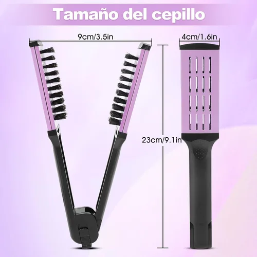 Vista 6 de ZJchao Peine de doble cepillo para alisar el cabello, cepillo de cerdas de doble extremo, peine alisador de abrazadera, resistente a altas
