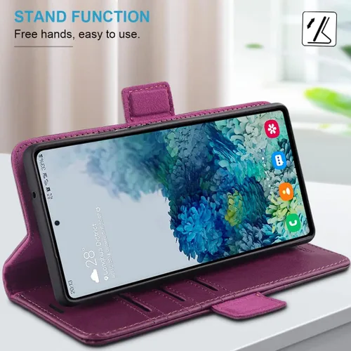 Vista 5 de KEZiHOME Funda para Galaxy S23 5G, de piel auténtica [bloqueo RFID], funda tipo cartera magnética con ranuras para tarjetas, función atril marrón