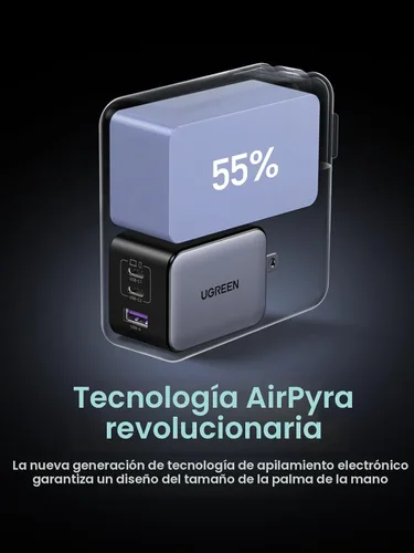 Vista 5 de UGREEN Nexode X - Cargador de pared USB C de 65 W, 3 puertos PPS ultra compacto, plegable, cargador rápido para MacBook Pro/Air, iPhone 17/16/15