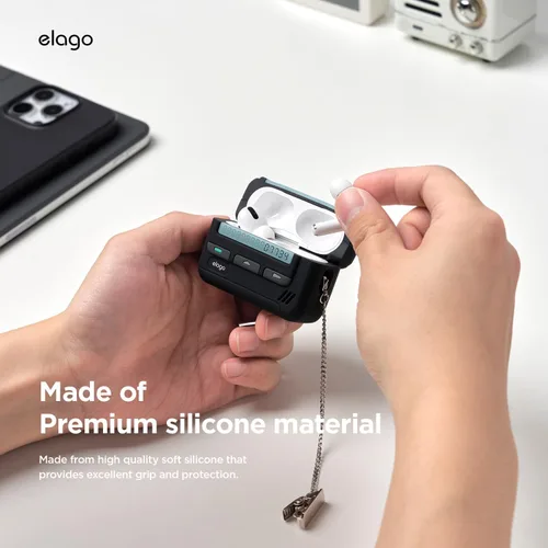 Vista 4 de elago Estuche Pager Compatible con Funda de AirPods Pro de 2ª Generación, Compatible con Funda de AirPods Pro 2, Correa de Cadena Incluida