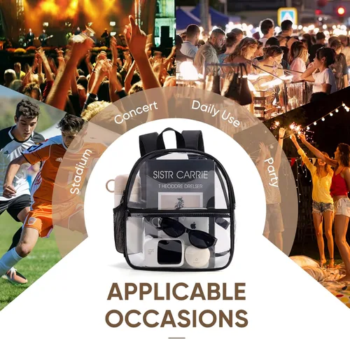 Vista 6 de JOWURY Mochila transparente aprobada para estadios de 12 x 6 x 12, bolsa transparente para eventos de estadio, hecha de plástico PVC impermeable