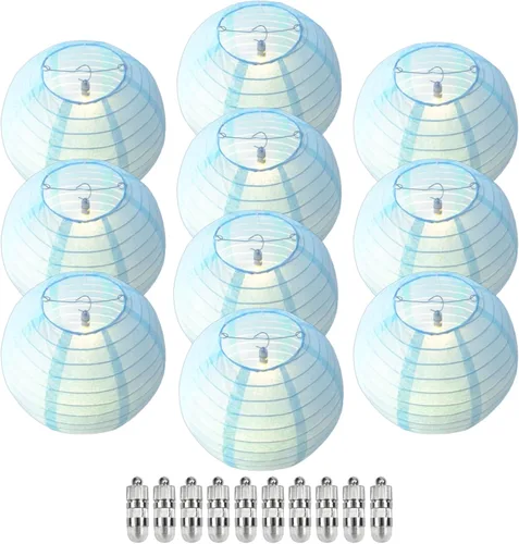 Vista 28 de Linternas de papel chino rosa con luces LED, paquete de 10