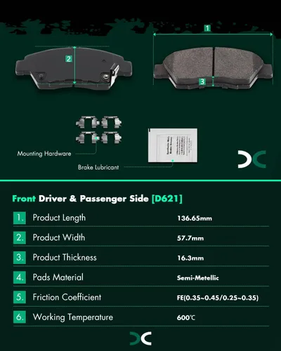 Vista 6 de Juego de pastillas de cerámica, D374 D621 D948 SCITOO 8 piezas de pastillas de freno delanteras y traseras para Honda Civic del Sol 1994-1997